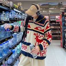 开衫针织衫男2024秋冬新款宽松条纹毛衣慵懒风上衣，男装针织衫/毛衣，星座716-2
