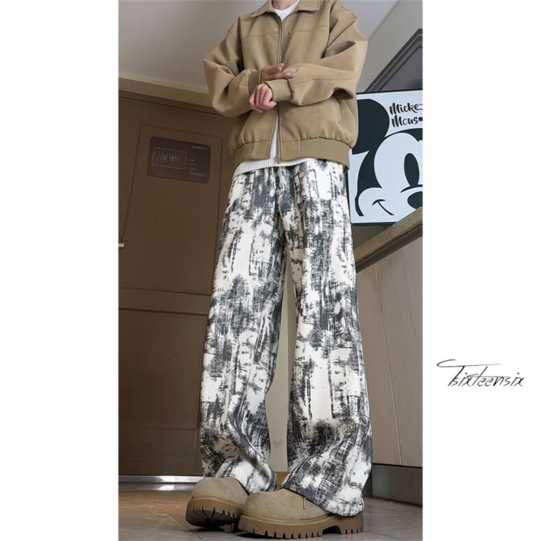 美式灯芯绒扎染休闲长裤男冬季高街阔腿长裤A166-CK301-P45控78图片