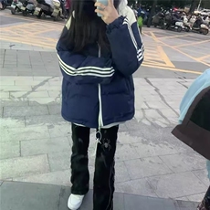学院风ins撞色拼接棉服外套女冬季新款潮字母印花条纹保暖棉衣，男装棉衣，星座506A