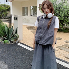 韩版工装马甲花苞半身裙T恤套装女2025夏季新款减龄超好看三件套，女装套装/套裙，1D066-1