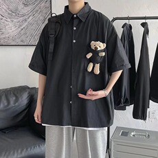 公仔小熊短袖衬衫男女夏季韩版潮流宽松潮牌cleanfit休闲情侣衬衣，男装T恤，星座1210-1