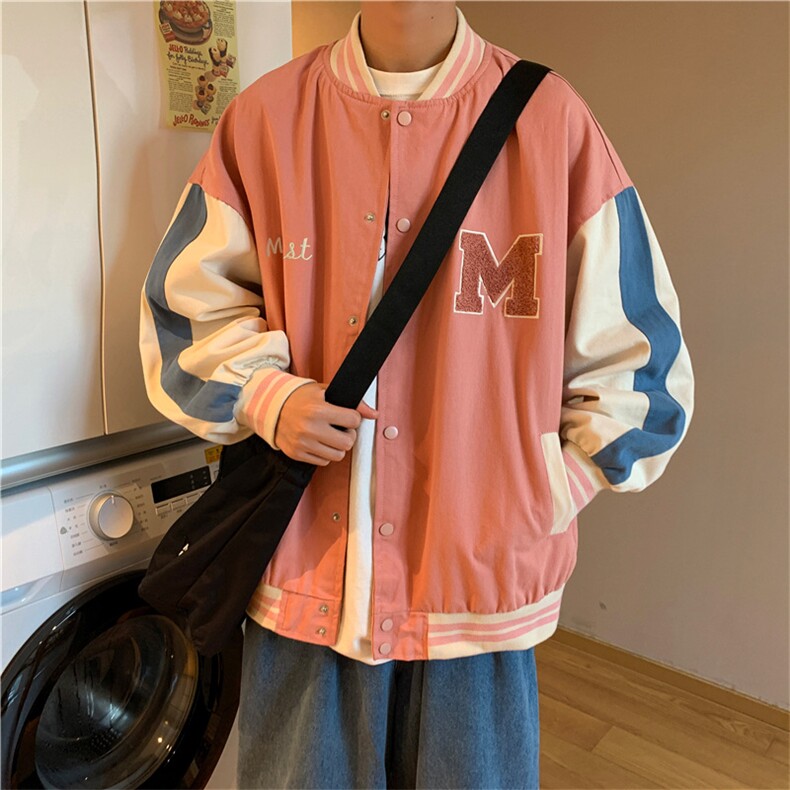 棒球服春秋季ins学院风拼接刺绣夹克百搭宽松休闲外套W1264-P58，男装夹克，星座512-2