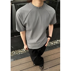 WE1629-P25灰色小领口短袖男夏季半高领正肩t恤肌理感修身，男装T恤，电商B323A