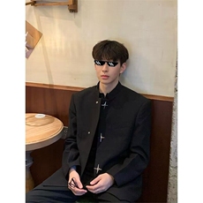 大码胖子新中式垫肩中山装男立领休闲小西服风痞帅西装外套，男装西服，星座601-1