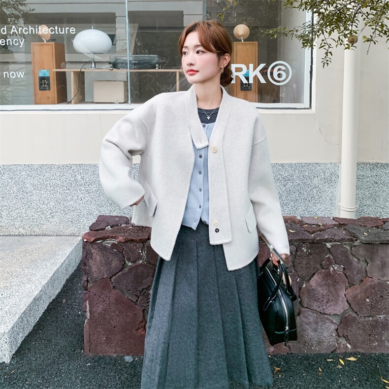 设计感短款双面羊绒大衣女2025秋冬新款韩系气质显瘦百搭毛呢外套,女装毛呢外套,2B187