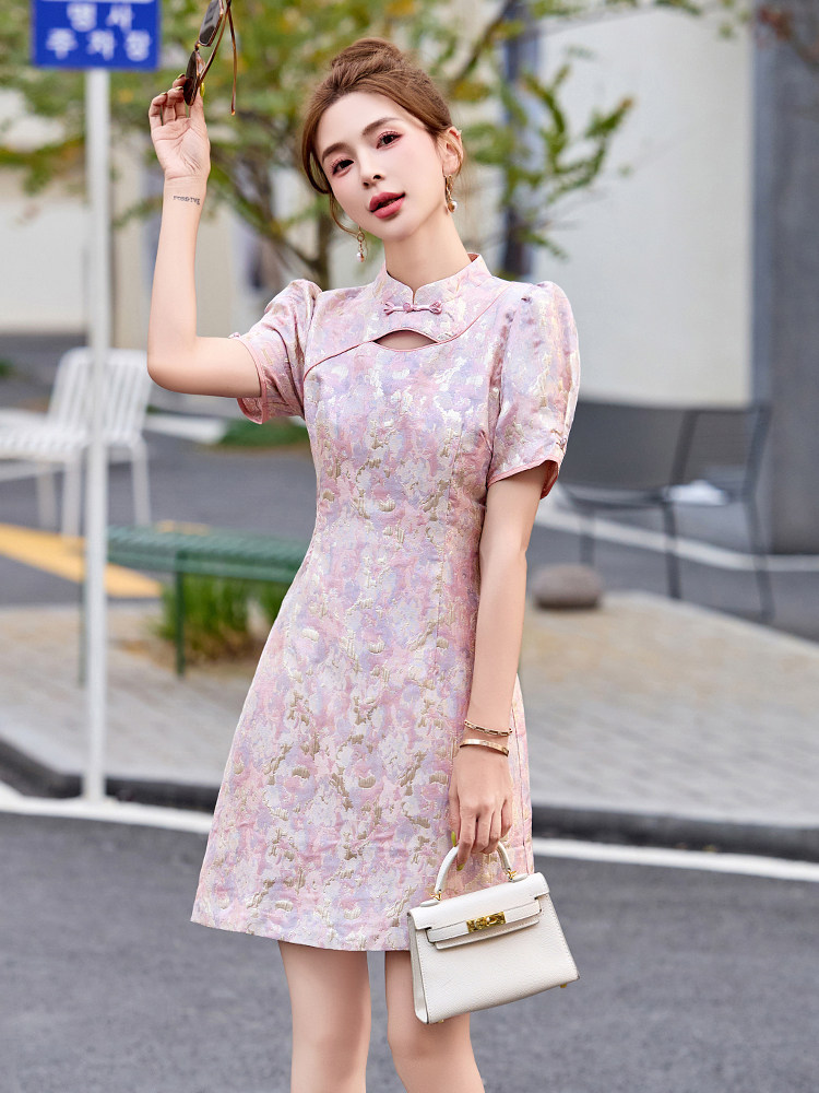 新中式改良旗袍连衣裙女夏季小个子国风2024新款气质显瘦日常可穿,女装连衣裙,依多米