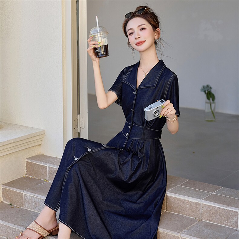 （新款现货）2026夏装时尚气质显瘦文艺蝴蝶结天丝牛仔连衣裙,女装连衣裙,印象茜