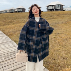 独特超好看韩系格纹双面呢大衣女秋冬2025新款加厚保暖羊毛呢外套，女装毛呢外套，2C325