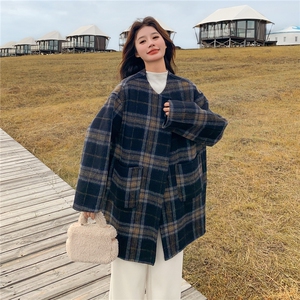 独特超好看韩系格纹双面呢大衣女秋冬2025新款加厚保暖羊毛呢外套图片