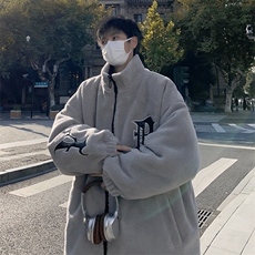 F43-P48美式复古字母刺绣棉衣羊羔毛外套男加厚立领保暖棉服，男装棉衣，星座512-6