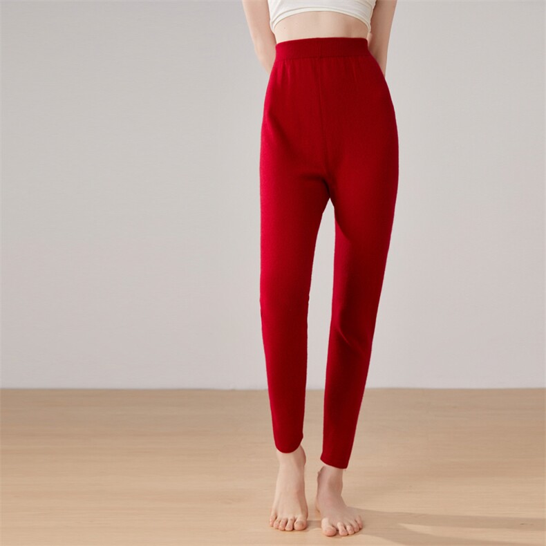 休闲/淑女2024年秋季35%山羊绒(羊绒)65%羊毛平面打底裤女，女装打底裤，艾米娇羊绒