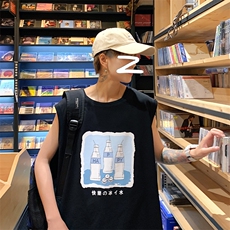 ！港风2023夏季无袖背心男加肥加大码宽松短袖T恤男BX282-P20，男装背心/马甲，电商B371