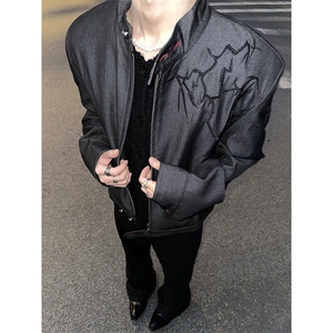 春秋韩系冷淡风短款垫肩荆棘夹克外套男款立领棒球服 J774图片