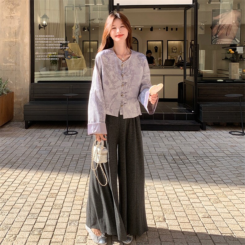 新中式高级感国风套装女2025秋新款气质优雅提花外套阔腿裤两件套,女装套装/套裙,2C122