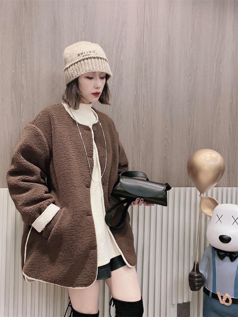 二面穿衣羊羔毛外套ＭL，女装棉衣/棉服，可纳奇