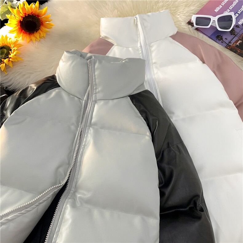 毛毯平铺 拼接撞色面包服时尚立领保暖皮棉服A247-MY520 特批85图片