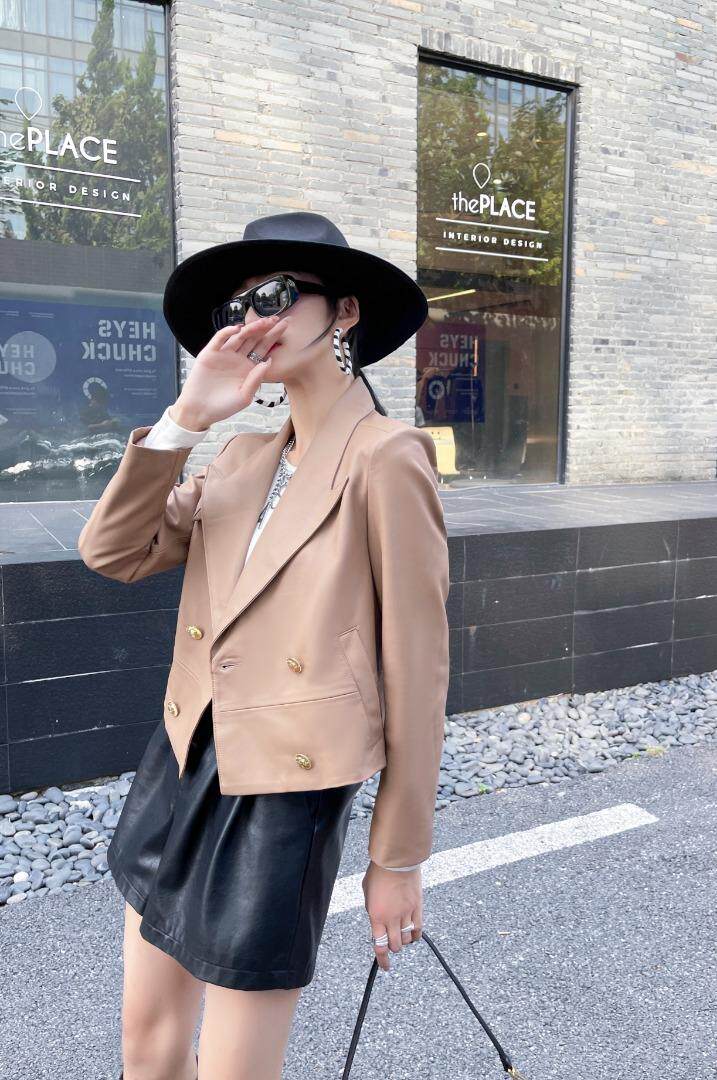 哑光短款皮衣，女装皮衣，斯瑞威