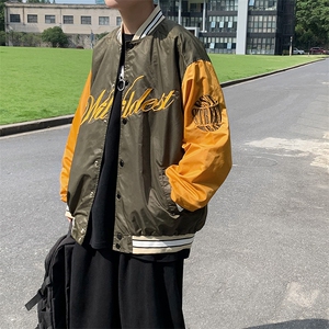 美式街头撞色刺绣棒球服宽松男女复古休闲外套mj368-p95图片