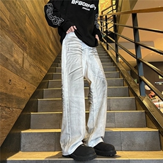 欧美浅灰泼墨美式街头直筒裤白爪龙裤型拖地春秋款9087-P48，男装牛仔裤，星座302A-2