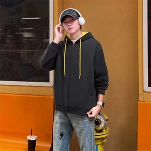 抖音得物二开美式高街重磅结构双层撞色连帽卫衣开衫外套W116图片