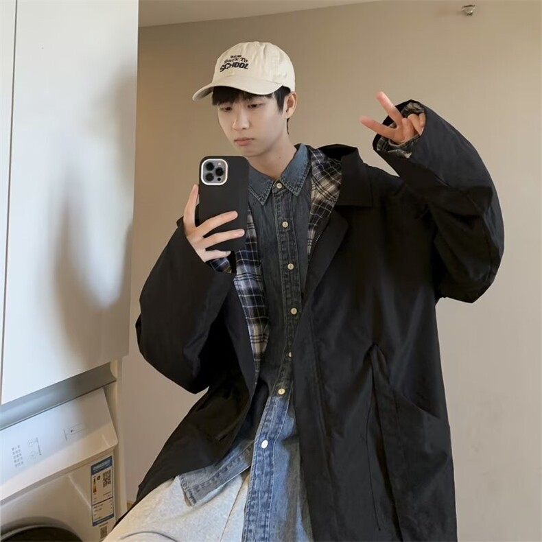 风衣男韩版潮拼色连帽2023冬季新款ins宽松百搭夹克外套W3901-P49,男装风衣,星座412-2