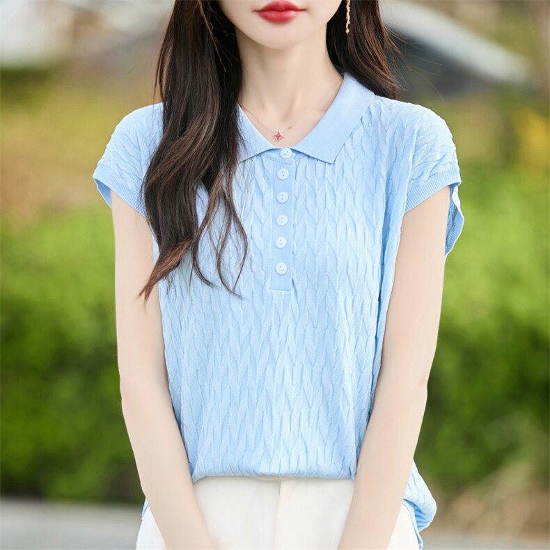 14针天丝翻领6扣短袖女,女装T恤,贵皇网供仓