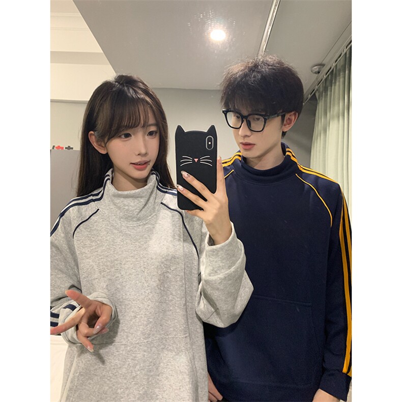 抖音得物高品质二开25秋冬美式高街重磅结构织带高领立领卫衣W66，男装卫衣，电商A486-1