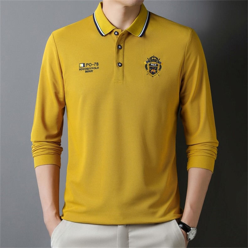 秋季新款男士翻领长袖t恤2023刺绣商务秋装上衣中年爸爸休闲polo,男装T恤,电商B212（原钱塘6029）
