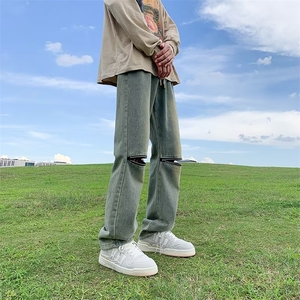 美式高街牛仔裤男韩版潮流膝盖拉链个性2023夏款ins长裤RK779-P42图片