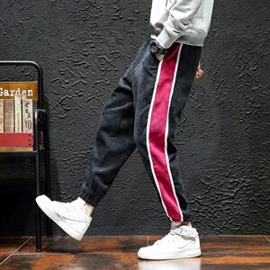20秋装新款日系黑墙大码潮流韩版灯芯绒拼接九分小脚裤潮K813-P45图片