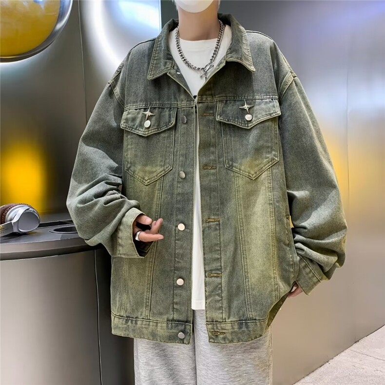 秋水洗牛仔外套男休闲潮牌痞帅复古美式配胸针H08P65,男装夹克,星座1116-2