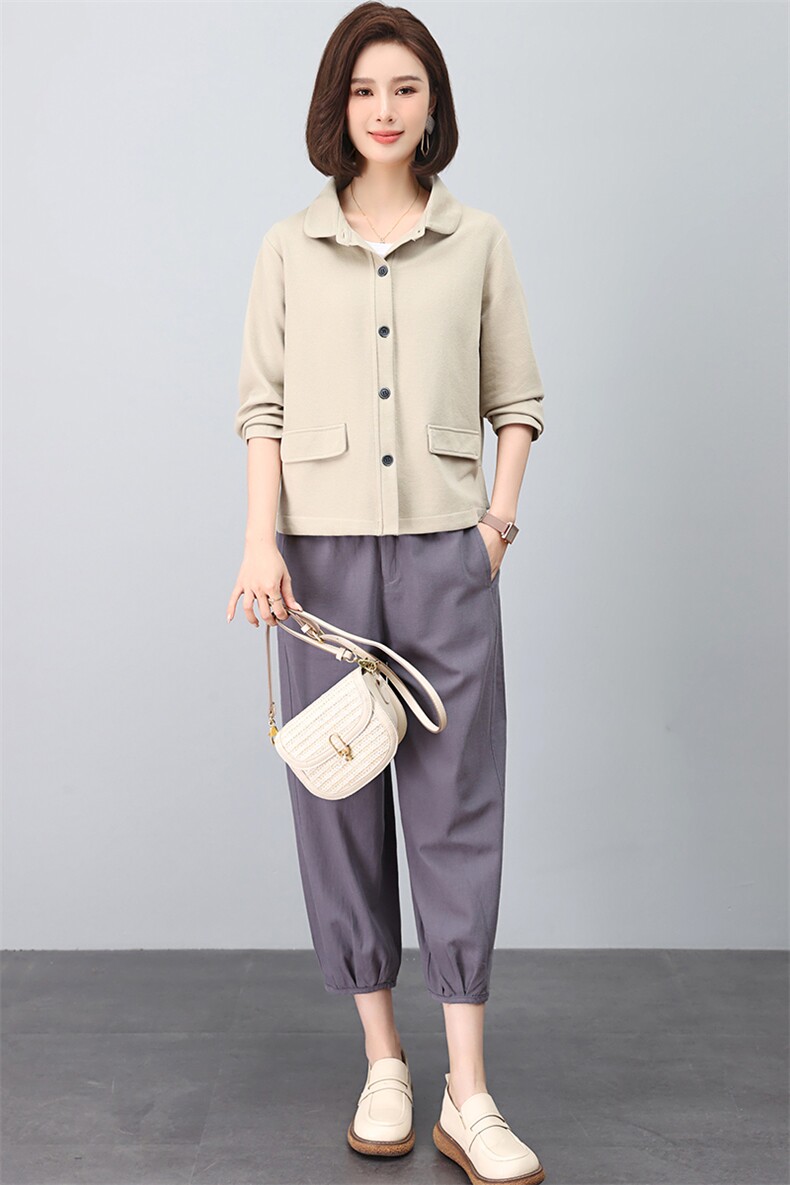 休闲宽松短外套女2024春秋季新款大码中年妈妈小个子纯色开衫夹克,女装衬衫,江忆布依