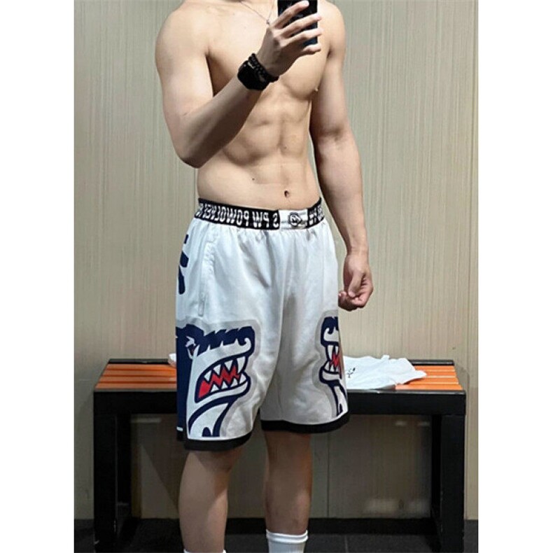 狼头印花篮球短裤男款夏季美式高街小众运动裤跑步健身训练五分裤,男装牛仔裤,星座1116A（原606A-3）