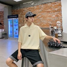 2021夏装港风新款ins潮流宽松polo衫韩版拉链个性短袖T恤PL01/，男装Polo衫，电商D202