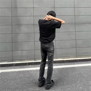 美式潮牌高街牛仔裤修身直筒复古微喇cleanfit裤子男潮WLK255-P47图片