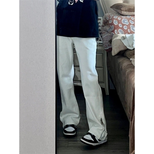 cleanfit白色裤子拉链牛仔裤男美式高街直筒微喇裤KZG830-P55
