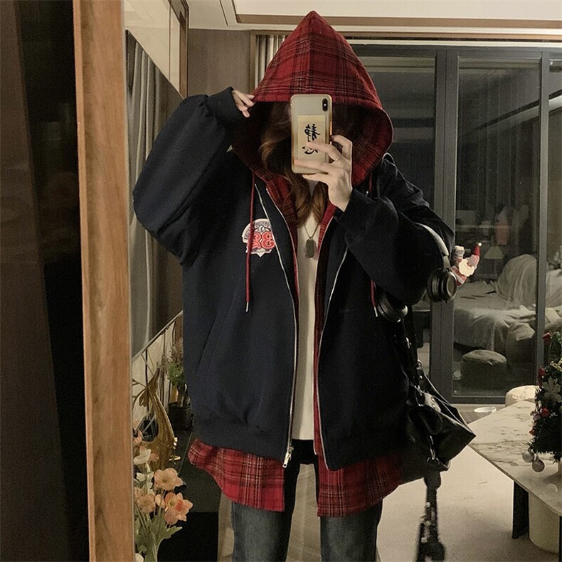 C947-P100复古假两件连帽潮牌假两件外套女2025春秋新款情侣夹克,男装棉衣,星座911-2(原星座613-2）