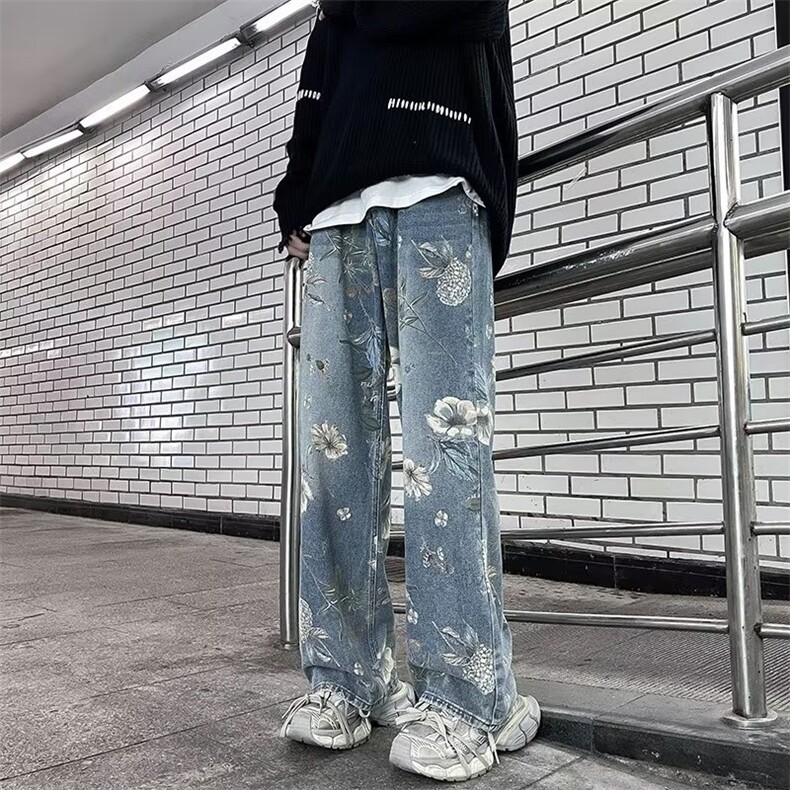 美式高街牛仔裤男韩版潮流个性印花2024秋冬季ins长裤TK02-P53,男装牛仔裤,星座1109-3