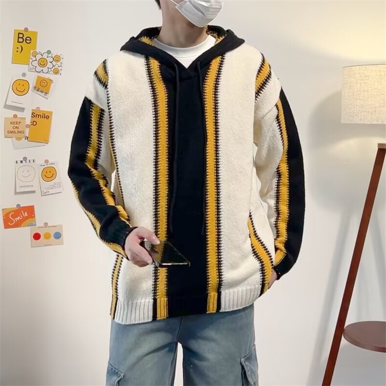 美式连帽撞色条纹毛衣针织衫F853P50,男装针织衫/毛衣,星座1116-2