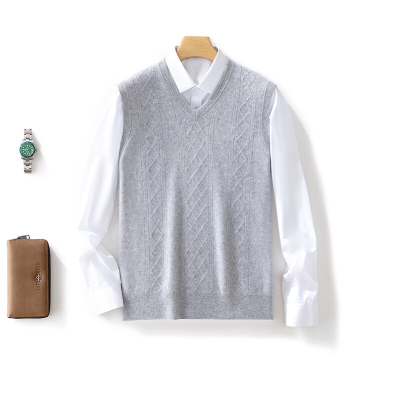时尚男士秋冬新款羊毛扭花马甲经典V领设计舒适保暖商务休闲，男装羊毛衫，邓利维