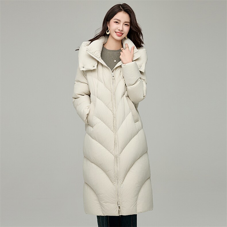 长款御寒连帽羽绒服女冬季加厚简约百搭保暖90白鸭绒外套，女装羽绒服，阿舍尔精品