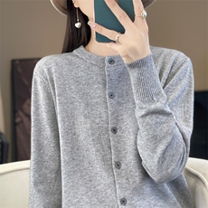 时尚女装安迪绒双层圆领开衫舒适百搭针织衫显瘦修身毛衣，女装针织衫/毛衣，桦兴羊绒