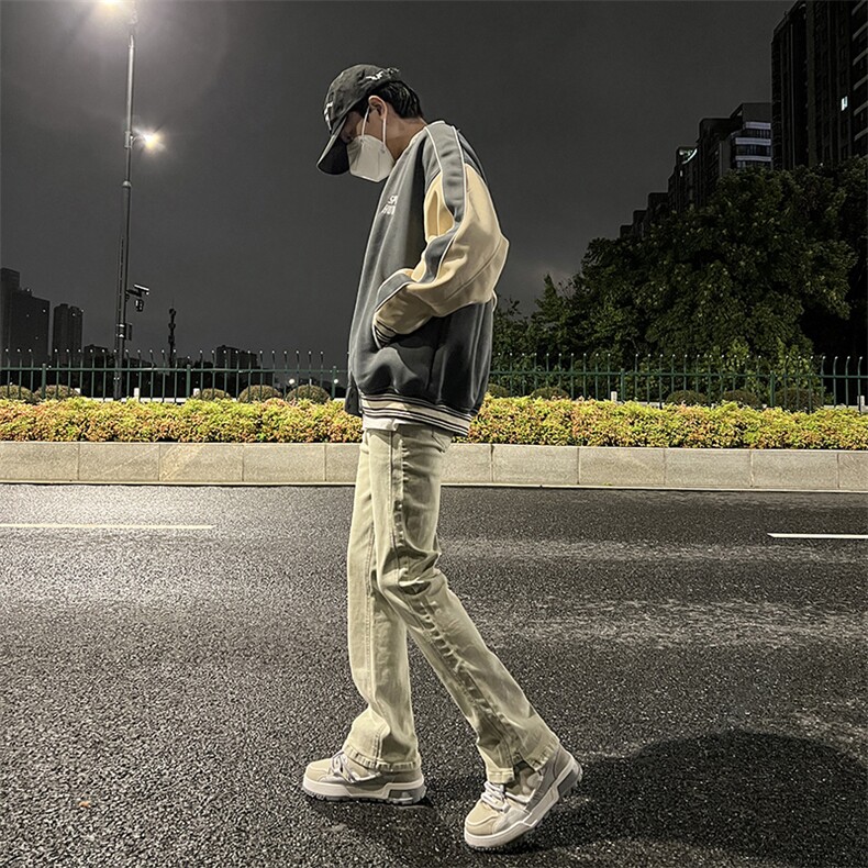 2025春夏男款阔腿牛仔裤男小众撞色新款高腰显瘦裤子潮YD754-P50,男装牛仔裤,电商A178