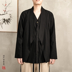 风男装改良汉服新中式男士假两件外套H103P95，男装民族服装，钱塘802