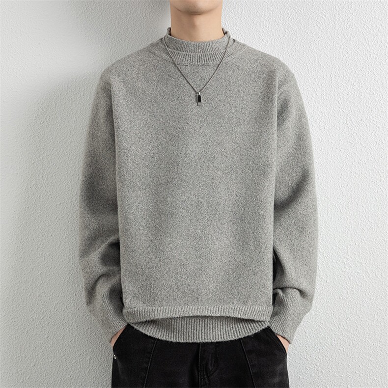 25680-P73秋季时尚圆领毛衣套头衫男士针织衫宽松纯色打底衫，男装针织衫/毛衣，电商D310B