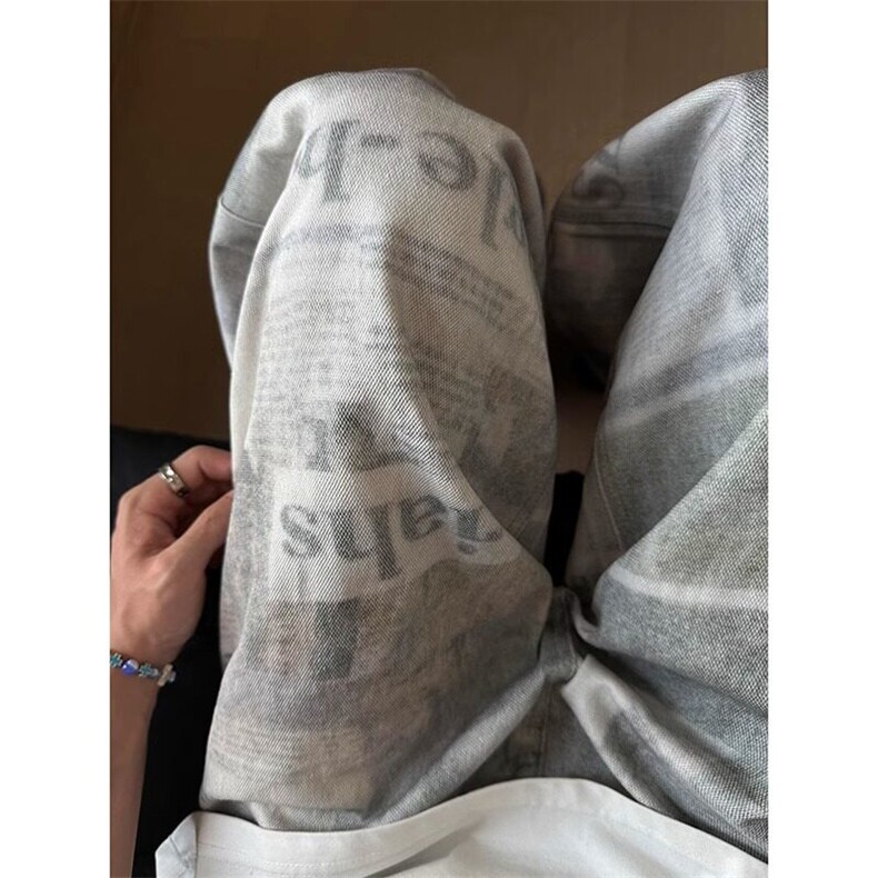 [有货]海报字母印花废土风阔腿牛仔裤NZ1019特P53,男装牛仔裤,星座908-1