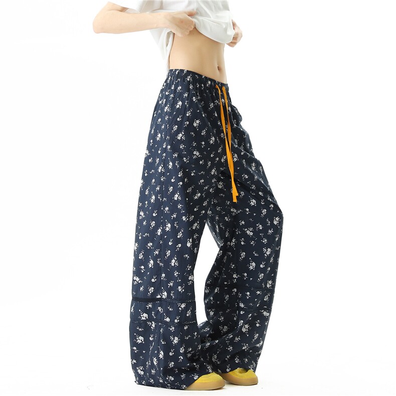 A165-K8973-P6589蕾丝碎花阔腿凉凉裤休闲裤遮胯显瘦冰丝裤子,男装休闲裤,电商A165