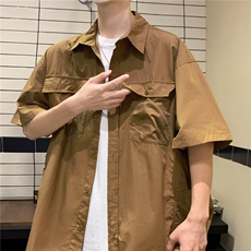 日系复古宽松短袖衬衫男工装外套衬衣中性小众上衣C02212-P38，男装衬衫，星座308B-2