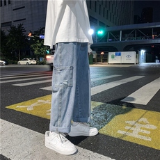 主推现货秋季牛仔裤男宽松纯色直筒裤长裤阔腿1008-2-NZ401-P40，男装牛仔裤，星座1008-2