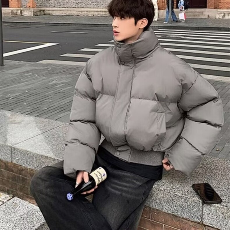 网络图美式复古时尚穿搭短款棉服高街小众保暖棉衣宽松百搭外套图片